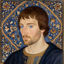 portrait of paul atreides, pensive, bright blue eyes, in the style of persian miniature paintings.