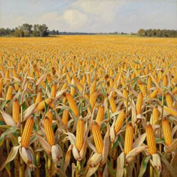 a professional photo of a massive field of ripe corn ready to harvest corn stalks farm life oil painting by norman rockwell's enslaved ghost