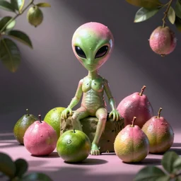 alien pink and green citrus fruit, soap berry fruit