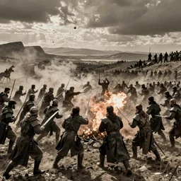 The epic battle of Helms Deep, attacking, chase, action scene, an epic fantasy, dramatic lighting, cinematic, establishing shot, extremely high detail, photorealistic, cinematic lighting, artstation, octane render, by simon stalenhag, by john kinkade, horizon, old photo, high speed photography, vintage, extreme sports