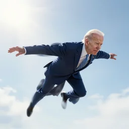 Joe Biden obtains the ability to fly, cinematic, hyper realism, high detail, bright lights, lens flare, octane render, 8k