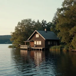 a house on the lake, cinematic, by alena aenami