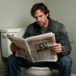 gordan freeman on a toilet reading a newspaper, Maximalist, Highly detailed digital art, Realistic art