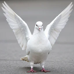 realistic color photo of stray white pigeon with multiple wings, front view, grain 1 9 9 0, life magazine reportage photo, metropolitan museum photo