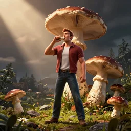 Duke Nukem eating a mushroom and starting to think he doubled in size
