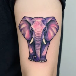 geometrical elephant tattoo, purple and pink