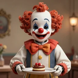 medium close up of a animatronic clown serving 🍦, real - hair, photorealistic hyperdetailed 3 d matte painting, hyperrealism, hyperrealistic, cinematic, silent hill, unrealengine octane render,