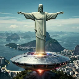 christ of the redeemer being kidnapped by an alien spaceship in rio de janeiro