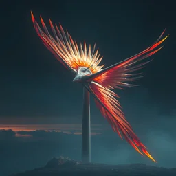 a futuristic wind turbine with bird wings with long feathers as the blades, sci - fi, high detail, dramatic lighting, concept art by greg rutkowski and peter mohrbacher and ruan jia