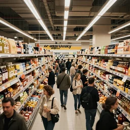 a photography of a supermarket full of people by andreas gursky