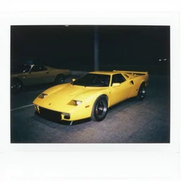 old polaroid shots of a yellow futuristic sport car
