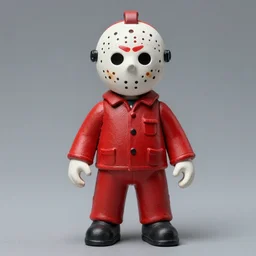 hand painted figurine of jason voorhees in red clothes, hyperdetailed, artstation, cgsociety, 8 k