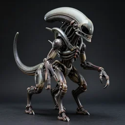 Hyperdetailed photograph of a quadrapedal biomechanical alien exoskeleton. dark backdrop, 50mm, f/2.8, H.R Giger
