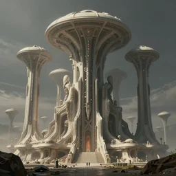 brutalist alien civilization, matte painting by Barclay Shaw, featured in artstation, octane render, cinematic, elegant, intricate, 8k, HDR