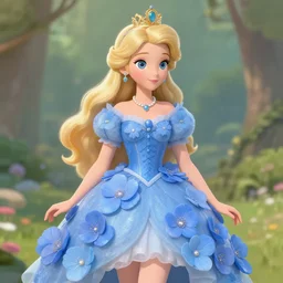 anna the flower princess, wearing a blue flower dress, trending on artstation.