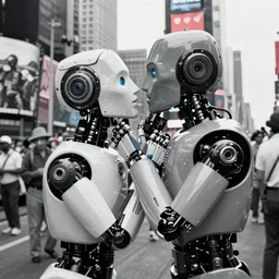 two robot kiss, v - j day in times square ， alfred eisenstaedt color photos, hd photos
