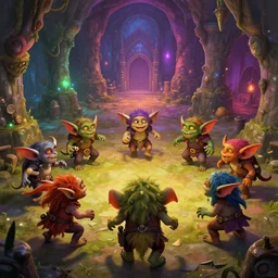 goblins dancing in a colorful dungeon, cover art, epic composition, 4K Ultra HD