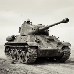 painting of ww2 tank,  desaturated, old school