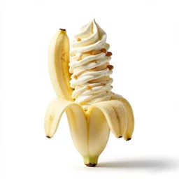 mid-century banana split, commercial catalog photo, isolated on a pure white background, centered, entire object in frame, sharp focus, soft studio lighting