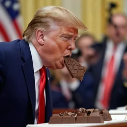 donald j. trump spitting chocolate onto liberals