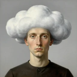 portrait of a cloud head man, by rene magritte, centered, detailed painting, hd, hq, high resolution, high detail, 4 k, 8 k
