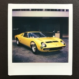 old polaroid shots of a yellow lamborghini miura