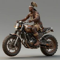 an concept art illustration, a african tribal man, on a floating mechanical rusty motor, fantasy, style by dylan cole and feng zhu and wlop, unreal engine, trending in artstation, octane render, ultra sharp, 8 k