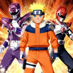 naruto, fusing with vageta, to defeat the power rangers, trending on artstation, hiroaki tsutsumi style