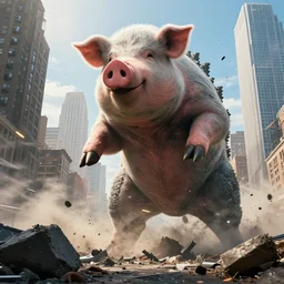 award winning photo of a giant kaiju pig destroying new york, russo brothers movie