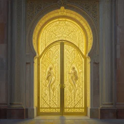 the gates of heaven, beautiful delicacy, glowing portal, flowing arab art deco nouveau brutalist architecture, repeating patterns, tim hildebrandt, wayne barlowe, bruce pennington, donato giancola, trending on artstation, cinematic composition, hyper detailed, 8 k, oil on canvas
