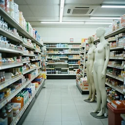 cinestill 5 0 d photograph of the inside of an empty convenience store, liminal space, lonely, mannequins, black mold, 3 5 mm, raw, unedited, 8 k, hd, the fifth element