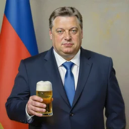 viktor orban with a beer, anatomically correct, oil painting, highly detailed