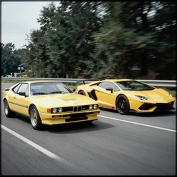 BMW M1 Lamborghini LP400, movie still, speed, cinematic Eastman 5384 film