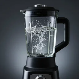 dslr photo of a blender full of water, glass shattering in slow motion, full bodied portrait, very high quality, intricate details, extremely high quality, moody lighting, real camera, real photo, 8 k, full subject in shot