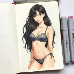 sketchbook pages copic markers, sexy beauty aisan girl, illustration, by christophe young