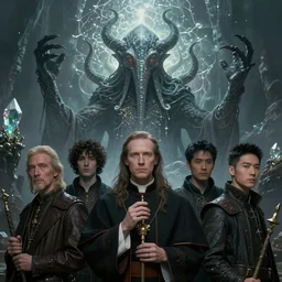 pope priest necromancer in front of a cthulhu, benefit of all, ill of none, fractal crystal, fantasy beauty portrait by tom bagshaw, tooth wu, wlop, james jean, victo ngai, beautifully lit, muted colors, highly detailed, artstation, fantasy art by craig mullins, thomas kinkade