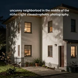 “uncanny neighborhood in the middle of the night. Cozy and claustrophobic photography.”