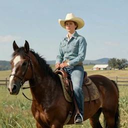 Dolores in a cowboy hat on a horse, by Edward Hopper