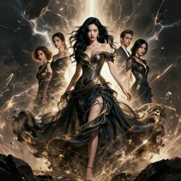 character design by ruan jia, ilya kuvshinov, martine johanna, jakub rebelka ( ( ( portrait of hoyeon jung in seductive luxurious tornado dress ) ) ) emerging from lighting and powerful thunder, sharp edges. ultra detailed, majestic, intricate,
