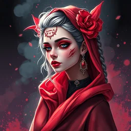 beautiful lady half necromancer, made of red gucci fabric, dust particles, pixiv fanbox, dramatic lighting, maximalist pastel color palette, splatter paint, pixar and disney exploded - view drawing, graphic novel by fiona staples and dustin nguyen, peter elson, alan bean, wangechi mutu, clean cel shaded vector art, trending on artstation