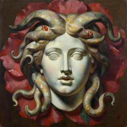 a beautiful painting medusa's head is in the rose, by theoretical part painting