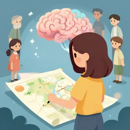 cute cartographer lady looking over a large paper map of human consciousness. clean cel shaded vector art. shutterstock. behance hd by lois van baarle, artgerm, helen huang, by makoto shinkai and ilya kuvshinov, rossdraws, illustration