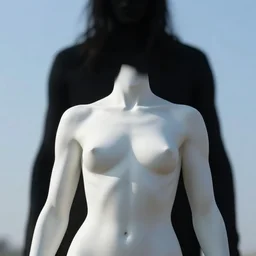 by georg jensen perspective. a beautiful body art that of the feeling of terror & anguish. the bright sky contrasts sharply with the dark, ominous figure in the background, creating a sense of unease & foreboding. the figure's face is twisted in a scream of agony, conveying the true horror of the scene. this body art is truly a masterpiece of emotion & terror.