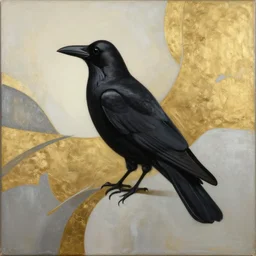 crow, award - winning painting, abstract, gold and silver shapes, elegant, luxurious, beautiful, lovecraftian, beksinksi, chiaroscuro