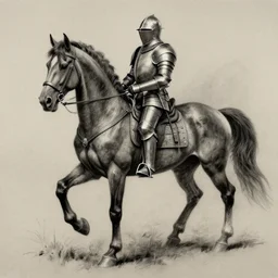 charcoal drawing of an armored horse