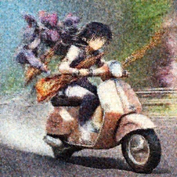 canti from the anime flcl, by studio gainax, fooly cooly, robot, guitar, action, dynamic, driving a vespa, Wadim Kashin, Simon Stalenhag, XF IQ4, f/1.4, ISO 200, 1/160s, 8K, RAW, featured in artstation, octane render, cinematic, elegant, intricate, 8k