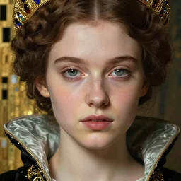 detailed realistic beautiful young medieval queen face portrait by jean delville, gustav klimt and vincent van gogh, art nouveau, symbolist, visionary, gothic, pre - raphaelite, beautiful muted earthy colors