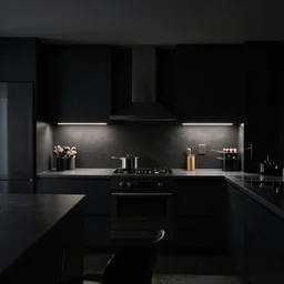 underlit dark kitchen black shapes