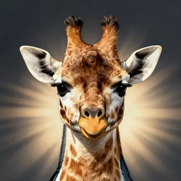 a penguin giraffe hybrid face with faces within faces in the style of basil wolverton + r crumb + lisa frank + hr giger, octane render, god ray lighting, perfect focus, sense of scale and awe, super tele-objective
