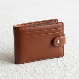 Leather wallet sitting on a whiteish carpet, photorealistic 8k